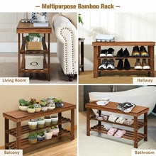 Load image into Gallery viewer, 3-Tier Bamboo Shoe Bench Storage Rack Organizer
