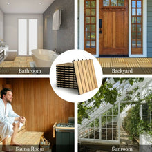 Load image into Gallery viewer, 10 PCS 12" x 12" Acacia Wood  Interlocking Stripe Deck Tiles
