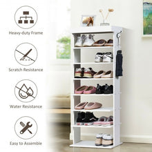 Load image into Gallery viewer, 7-Tier Vertical Design Wooden Shoe Storage Shelf with Hooks-White
