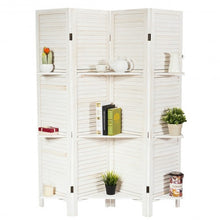 Load image into Gallery viewer, 4 Panel Folding Room Divider Screen with 3 Display Shelves-White
