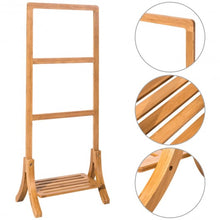 Load image into Gallery viewer, Free Standing Bamboo Towel Rack with Bottom Shelf
