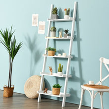 Load image into Gallery viewer, 5-Tier Wall-leaning Ladder Shelf  Display Rack for Plants and Books-White
