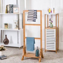 Load image into Gallery viewer, Free Standing Bamboo Towel Rack with Bottom Shelf
