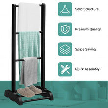 Load image into Gallery viewer, 3-Bar Acacia Wood Freestanding Bathroom Towel Rack  w/Bottom Storage Shelf-Black
