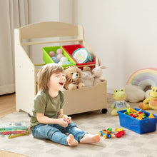 Load image into Gallery viewer, Kids Wooden Toy Storage Unit Organizer w/ Rolling Toy Box &amp; Plastic Bins-Natural
