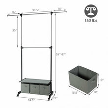 Load image into Gallery viewer, 2-Rod Adjustable Garment Rack with Shelf &amp; Storage Boxes
