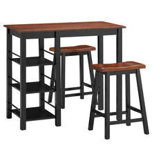 Load image into Gallery viewer, 3 Piece Counter Height Dining Table Set with 2 Saddle Stools and Storage Shelves
