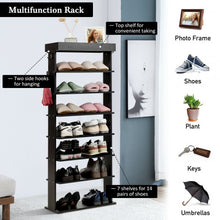 Load image into Gallery viewer, 7-Tier Vertical Design Wooden Shoe Storage Shelf with Hooks-Black
