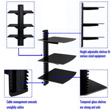 Load image into Gallery viewer, 3 Tier Dual Glass Shelf Wall Mount Bracket Under TV Component Cable DVR/DVD
