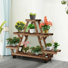 Load image into Gallery viewer, Wooden Plant Stand with Wheels Pots Holder Display Shelf
