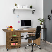 Load image into Gallery viewer, Folding Sewing Table Shelves Storage Cabinet Craft Cart with Wheels-Natural
