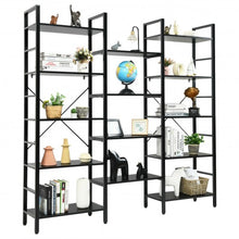 Load image into Gallery viewer, Vintage Triple Wide 5-Tier Bookcase Large Bookshelf Display Storage Shelf-Black
