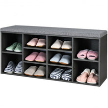 Load image into Gallery viewer, 10-Cube Organizer  Entryway Padded Shoe Storage Bench-Gray
