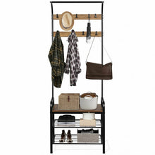 Load image into Gallery viewer, Industrial Coat Shoe Bench Entryway Shelf with 9 Hooks
