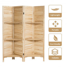 Load image into Gallery viewer, 4 Panel Folding Room Divider Screen with 3 Display Shelves-Brown
