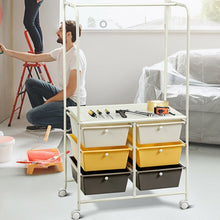 Load image into Gallery viewer, 6 Drawer Rolling Storage Cart with Hanging Bar -Yellow
