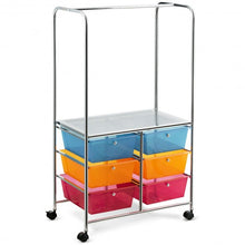 Load image into Gallery viewer, 6 Drawer Rolling Storage Cart with Hanging Bar -Multicolor
