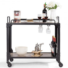 Load image into Gallery viewer, 2 Tier Wood Kitchen Island Rolling Bar Serving Cart
