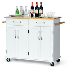 Load image into Gallery viewer, Wood Top Rolling Kitchen Trolley Island Cart Storage Cabinet-White

