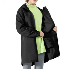 Load image into Gallery viewer, Hooded  Women's Wind &amp; Waterproof Trench Rain Jacket-Black-L
