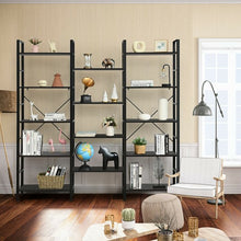 Load image into Gallery viewer, Vintage Triple Wide 5-Tier Bookcase Large Bookshelf Display Storage Shelf-Black

