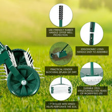 Load image into Gallery viewer, 18-inch Rolling Lawn Aerator roller Push Tine Soil with Fender
