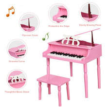Load image into Gallery viewer, 30-Key Wood Toy Kids Grand Piano with Bench &amp; Music Rack-Pink
