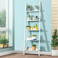 Load image into Gallery viewer, 5-Tier Wall-leaning Ladder Shelf  Display Rack for Plants and Books-White
