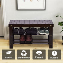 Load image into Gallery viewer, 3 Tier Bamboo Bench Storage Shoe Shelf-Black
