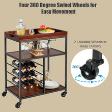Load image into Gallery viewer, 3 Tier Storage Bar Serving Cart with Wine Rack
