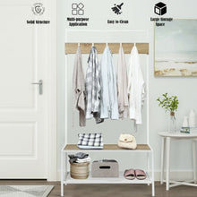 Load image into Gallery viewer, 3 in 1 Industrial Coat Rack with 2-tier Storage Bench and 5 Hooks-Natural
