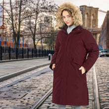 Load image into Gallery viewer, Women's Hooded Long Down Coat with Faux-fur Trim-Red-L
