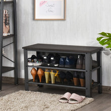 Load image into Gallery viewer, 3-Tier Shoe Rack Industrial Shoe Bench with Storage Shelves-Black
