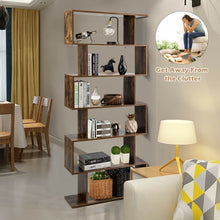 Load image into Gallery viewer, 6-Tier S-Shaped Bookcase Z-Shelf Style Storage Bookshelf-Coffee
