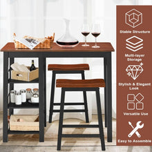 Load image into Gallery viewer, 3 Piece Counter Height Dining Table Set with 2 Saddle Stools and Storage Shelves
