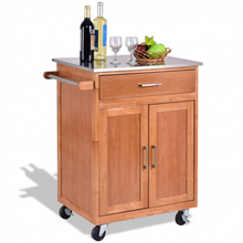 Load image into Gallery viewer, Wooden Kitchen Rolling Storage Cabinet with Stainless Steel Top
