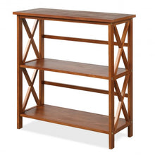 Load image into Gallery viewer, 3-Tier Wooden Open Shelf Bookcase with X-Design-Natural
