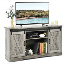 Load image into Gallery viewer, 59" TV Stand with Adjustable Shelf and Sliding Barn Door Cabinet-Gray

