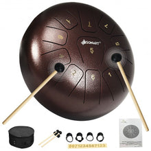 Load image into Gallery viewer, 10" High Carbon 11 Notes Steel Tongue Drum with Drum Hammer-Coffee
