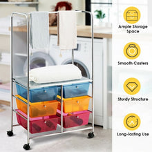 Load image into Gallery viewer, 6 Drawer Rolling Storage Cart with Hanging Bar -Multicolor
