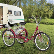 Load image into Gallery viewer, 26" Seat Height Adjustable Single Speed 3-wheel Tricycle with Bell-Red
