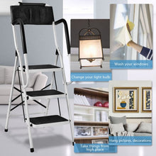 Load image into Gallery viewer, 3-Step Non-slip Folding Stool Ladder with Handrails
