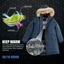 Load image into Gallery viewer, Women's Hooded Long Down Coat with Faux-fur Trim-Navy-M
