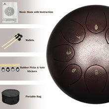 Load image into Gallery viewer, 10" Steel Tongue Drum 8 Notes Handpan Drum-Coffee

