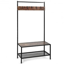Load image into Gallery viewer, 3 in 1 Industrial Coat Rack with 2-tier Storage Bench and 5 Hooks-Coffee
