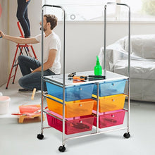 Load image into Gallery viewer, 6 Drawer Rolling Storage Cart with Hanging Bar -Multicolor
