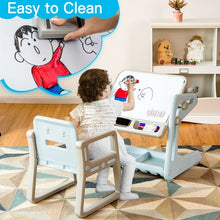 Load image into Gallery viewer, 2 in 1 Kids Easel Table and Chair Set  with Adjustable Art Painting Board-Blue
