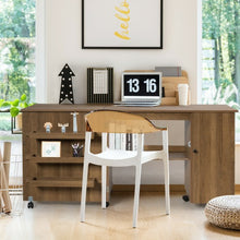Load image into Gallery viewer, Folding Sewing Table Shelves Storage Cabinet Craft Cart with Wheels-Natural
