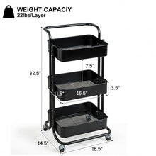 Load image into Gallery viewer, 3-Tier Metal Rolling Storage Cart Trolley 2 Brakes with Handle

