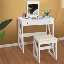 Load image into Gallery viewer, Vanity Dressing Table Set Flip Makeup Mirror Stool with 2 Drawers
